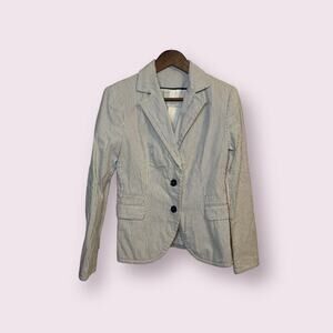 Zara Basic White With Blue Pin Stripes Open Front Classic Fit Blazer Size Med